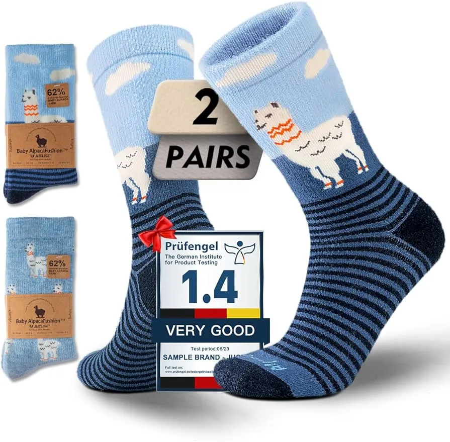 Thick Juclise alpaca wool heavyweight crew socks for winter hiking and cold weather boots.